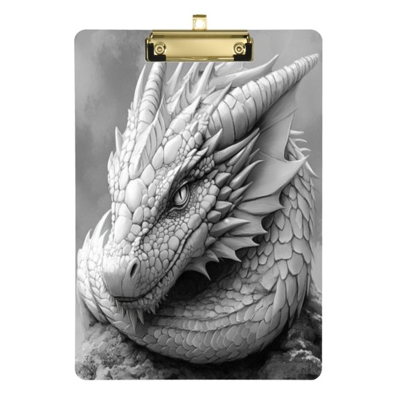 Acrylic Writing Board Silver12.5*9 Inch Clipboards Transparent Acrylic Material Suitable For Office Classroom Teachers Fashion Bloggers Stationery Enthusiasts White Dragon