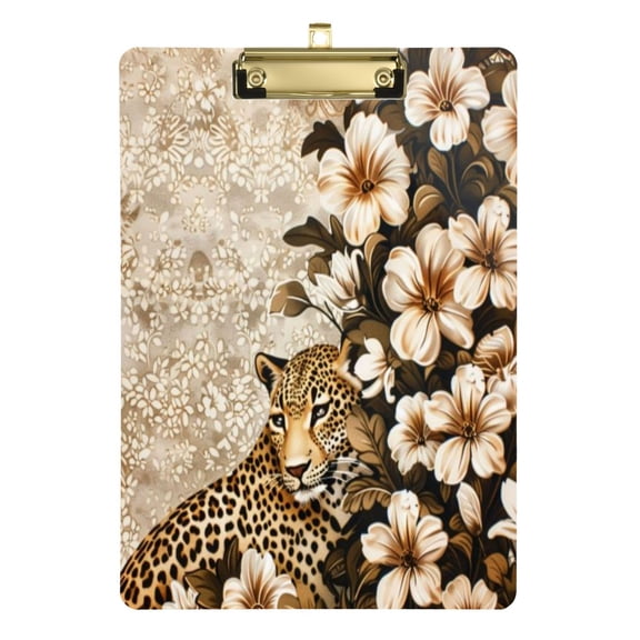 Acrylic Writing Board Silver12.5*9 Inch Clipboards Transparent Acrylic Material Suitable For Office Classroom Teachers Fashion Bloggers Stationery Enthusiasts White Flower Sea and Leopard