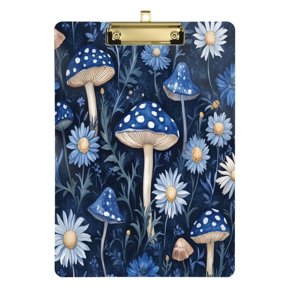 Acrylic Writing Tablet,Blue Mushroom12.5"×9"Rectangular One-sided Printed Clear Acrylic Writing Tablet.