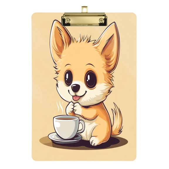 Acrylic Writing Tablet,Cartoon Cute Dog Drink Coffee12.5"9"Rectangular One-sided Printed Clear Acrylic Writing Tablet.