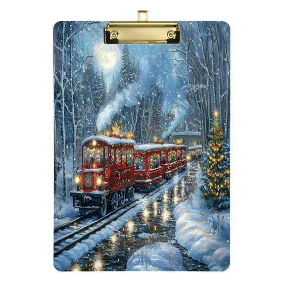 Acrylic Writing Tablet,Christmas Train Picture12.5"×9"Rectangular One-sided Printed Clear Acrylic Writing Tablet.
