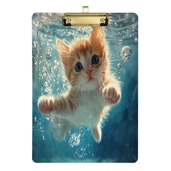 Acrylic Writing Tablet,Cute Kitten Swim Underwater12.5"9"Rectangular One-sided Printed Clear Acrylic Writing Tablet.