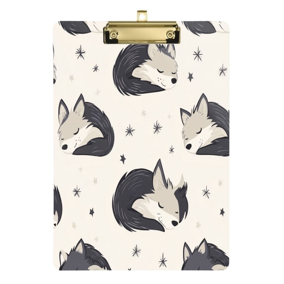 Acrylic Writing Tablet,Cute Sleeping Wolf12.5"9"Rectangular One-sided Printed Clear Acrylic Writing Tablet.