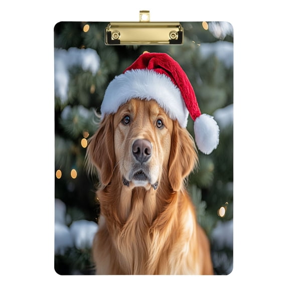 Acrylic Writing Tablet,Dog Wearing A Santa Hat12.5"×9"Rectangular One-sided Printed Clear Acrylic Writing Tablet.