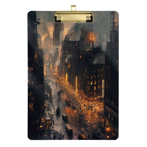 Acrylic Writing Tablet,Nostalgic View Of The City12.5"9"Rectangular One-sided Printed Clear Acrylic Writing Tablet.
