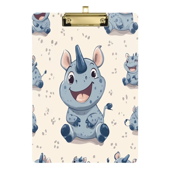 Acrylic Writing Tablet,Smile Cute Rhinoceros12.5"9"Rectangular One-sided Printed Clear Acrylic Writing Tablet.