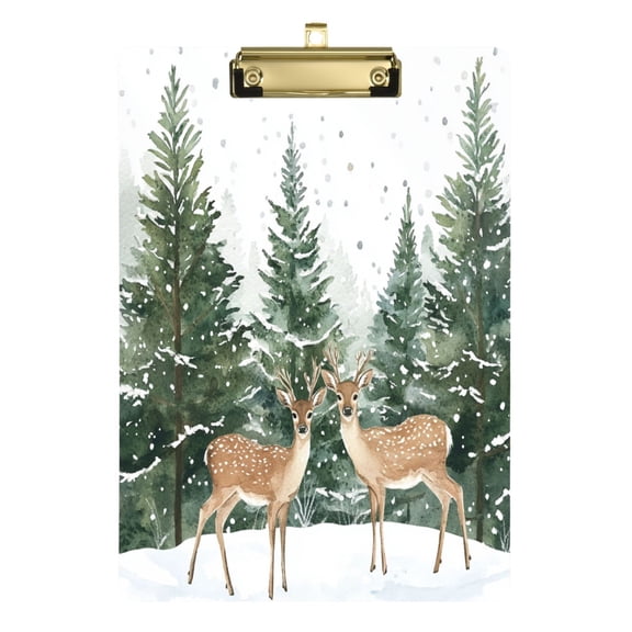 Acrylic Writing Tablet,Two Deer Are in The Snow12.5"×9"Rectangular One-sided Printed Clear Acrylic Writing Tablet.