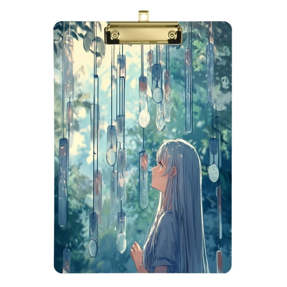 Acrylic Writing Tablet,Wind Chimes Girl12.5"9"Rectangular One-sided Printed Clear Acrylic Writing Tablet.