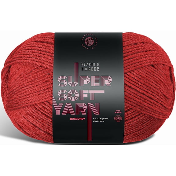 Acrylic Yarn for Crocheting & Knitting  Soft Crochet Yarn for Crocheting, 370 Yards, Perfect for Crafts & Amigurumi, Medium Worsted Weight 4, Burgundy