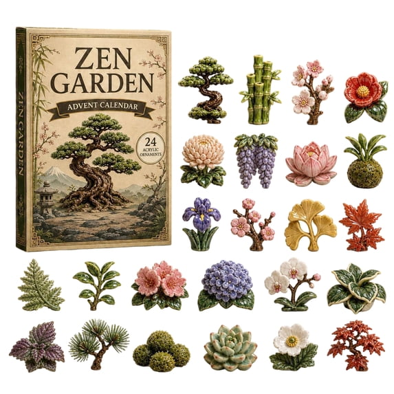 Acrylic Zen Garden Advent Calendar with 24 Hanging Ornaments in Decorative Box, Festive Desk Decor Christmas Ornaments Set for Office and Home, Holiday Christmas Gift Advent