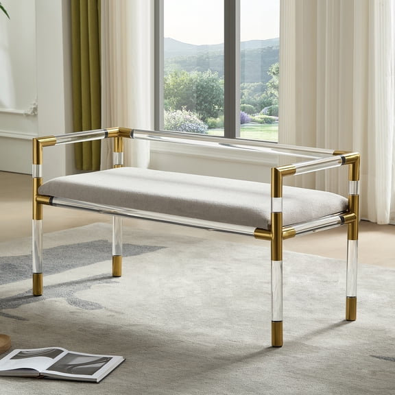 Acrylic and Gold Stainless Steel Combination Bench for Bedroom or Entryway, Extra Seat for Living Room