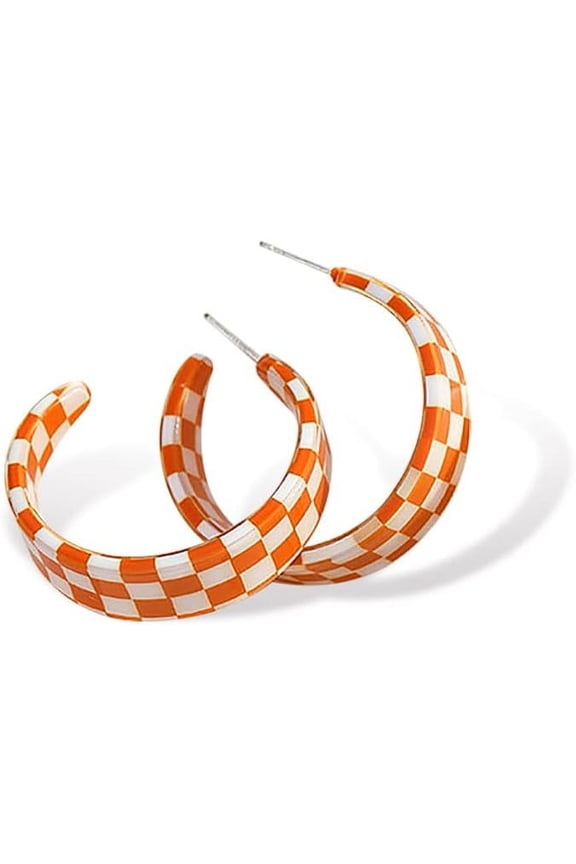 Acrylic checkered Earrings Resin Plaid Hoop Earring Tortoise Shell C-Shaped Earrings Colorful Chunky Big Earrings for Women Y2k Earrings
