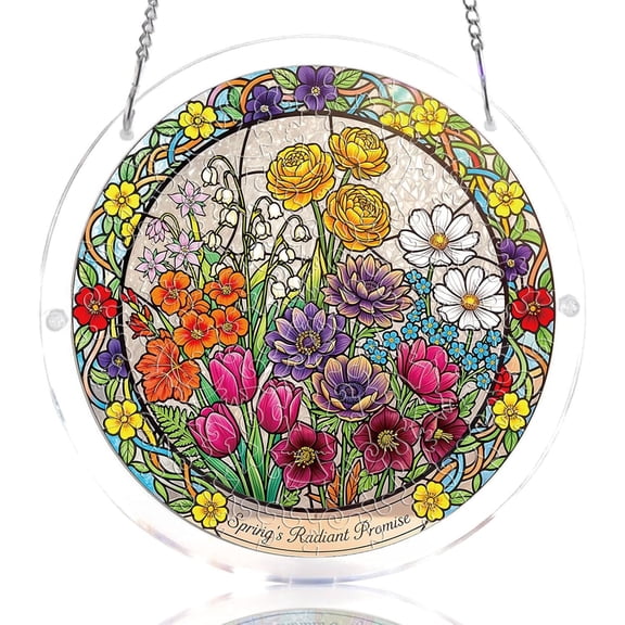 AcrylicSuncatcherPuzzle,AcrylicSunCatcherPuzzles,Mom Grandma Flower Stained Glass Suncatcher,7.4IN Gifts for Mom Grandparent Mothers Day(D)