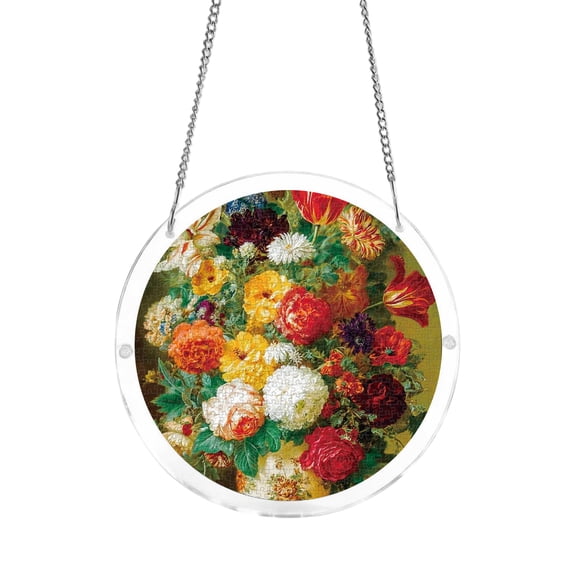 Acrylic puzzle suncatcher, stained glass window hanging, rose flower bouquet decor, home decoration creative gifts for women, birthday gifts for mom, wife, sisters, 7.4in F
