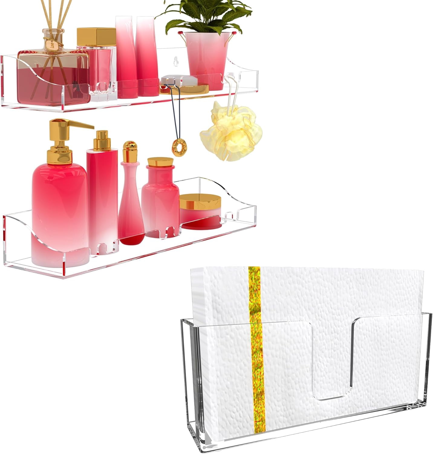 Acrylic shelves Napkin holder for bathroom organizer, Clear Shower ...