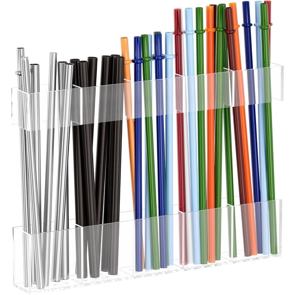 Acrylic straw holder for cabinet doors, reusable travel cup straw organizer to store in cabinets, kitchenware accessories, super adhesive stick-on installation, transparent