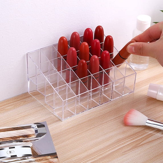 Acrylic transparent nail polish eyebrow pencil display stand makeup cosmetics plastic storage box desktop 24 grid lipstick stand