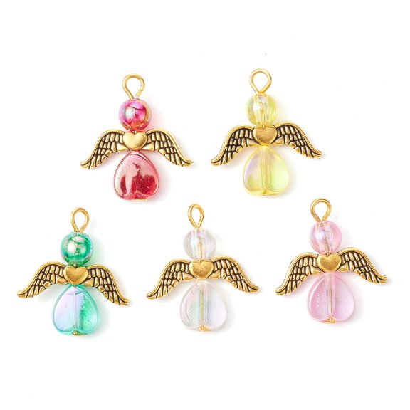 Acrylic with Alloy Pendants Angel Golden 22.5x20x6mm Hole: 2.5mm