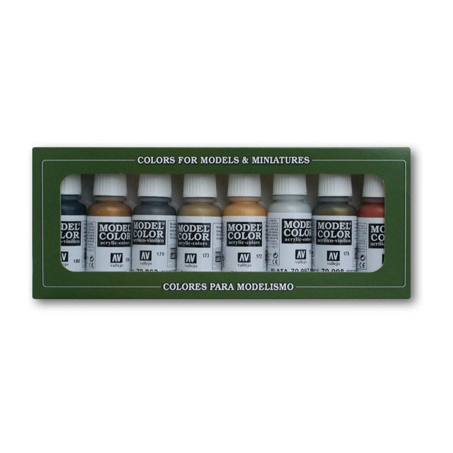 Acrylicos Vallejo VJP70118 Model Paint Set, Metallic Color - Pack of 8