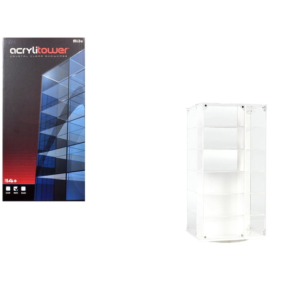 Acrylitower Showcase 24 Car Display Desktop Spinner with Cover White "Mijo Exclusives" for 1/64 Scale Models