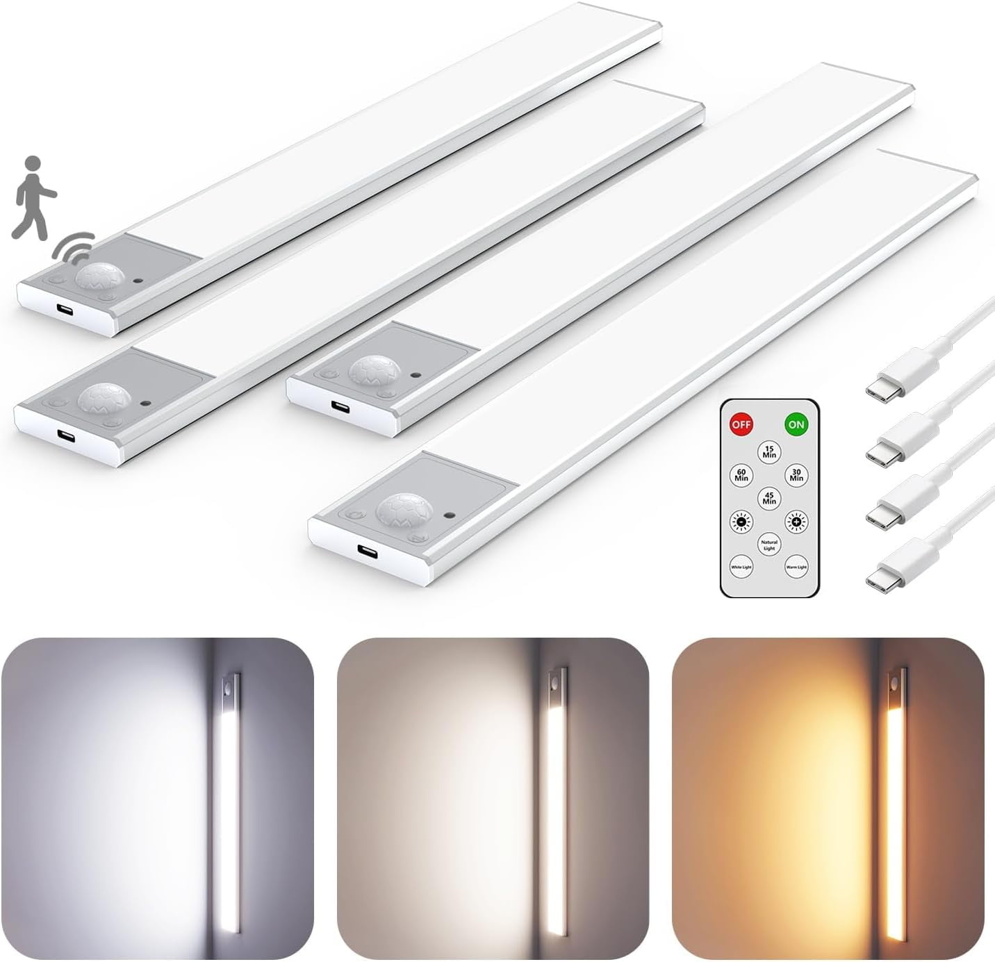 AcserGery 56 LED Under Cabinet Lighting 4 Pack - Wireless Motion Sensor ...