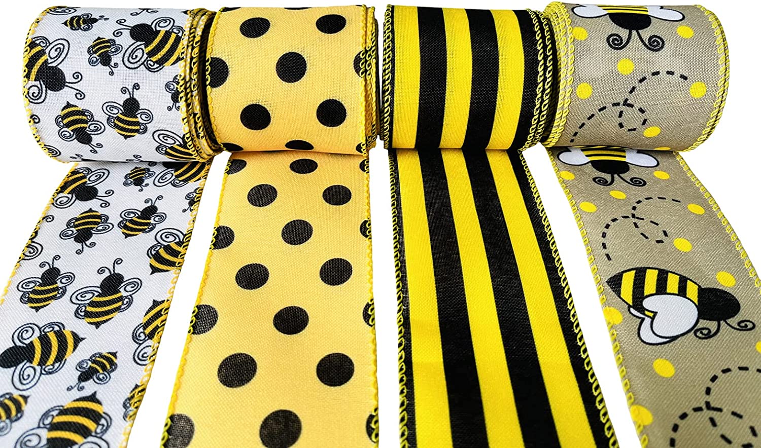 AcserGery Bumble Bee Ribbon Wired 26 Yard Polka Dot Wired Edge Fabric
