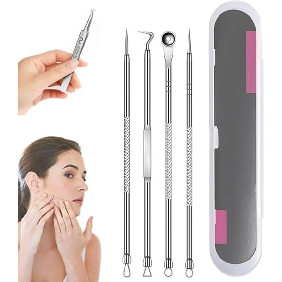 Acssart Tweezers, Acssart Blackhead, Acssart Blackhead Remover, Acssart Stainless Steel Blackhead Remover, Professional Stainless Steel Facial Blackhead Remover Tweezers (Set A)