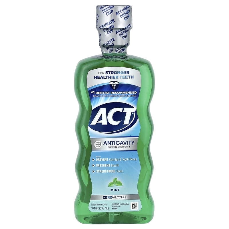 Act, Anticavity Fluoride Mouthwash, Alcohol Free, Mint, 18 fl oz (532 ml) Pack of 2