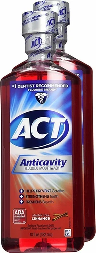 Act Anticavity Sodium Fluoride Mouthwash Alcohol-Free Cinnamon 18 Oz Pack of 2