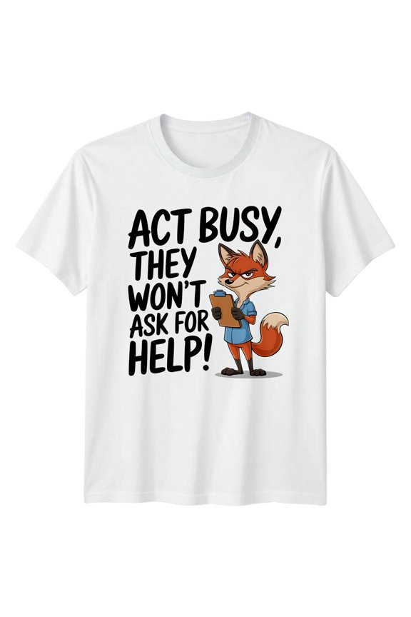 Act Busy Fox Cartoon T-Shirt - They Won'T Ask For Help! All Size S-5XL