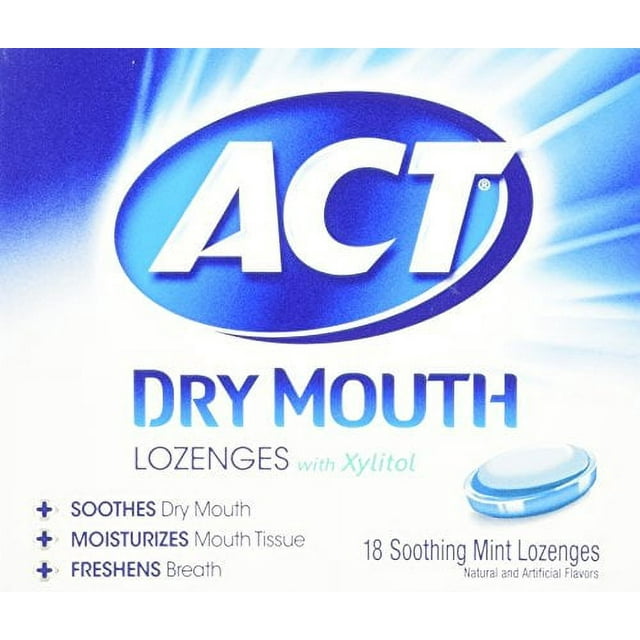 "Act Dry Mouth Lozenges w/ Xylitol, Soothes Dry Mouth, Mint Lozenges 18