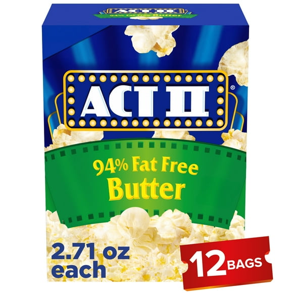 Act II 94% Fat Free Butter Microwave Popcorn, 2.71 oz., 12-Count Bags