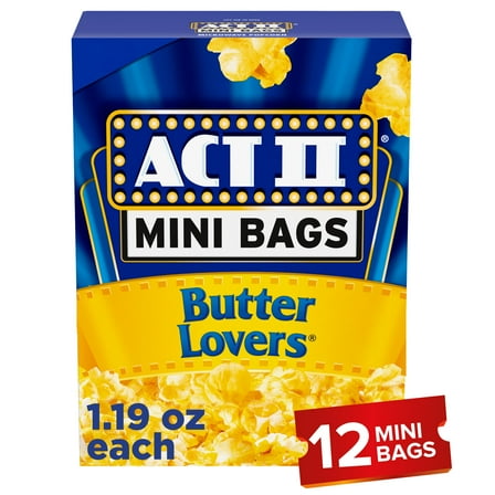 Act II Butter Mini Bags Butter Lovers Microwave Popcorn, 1.19 oz., 12-Count Bags