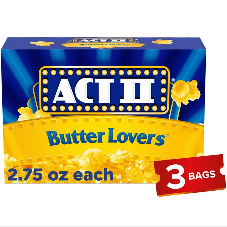 Act II Butter Lovers Microwave Popcorn 2.75 oz 3-Count Pack Fluffy