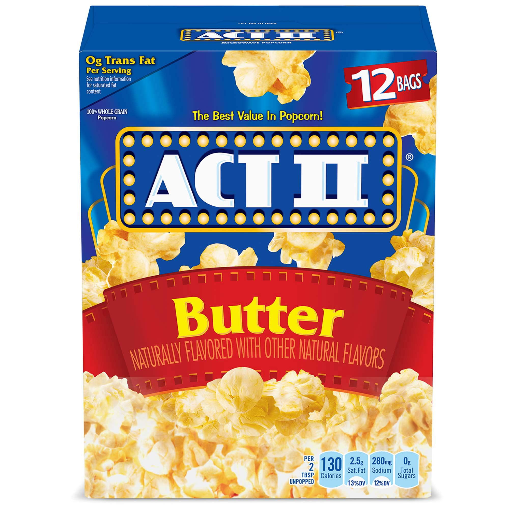 Act II Butter Microwave Popcorn, Butter Popcorn, 2.75 oz, 12 Count-Pack of 2
