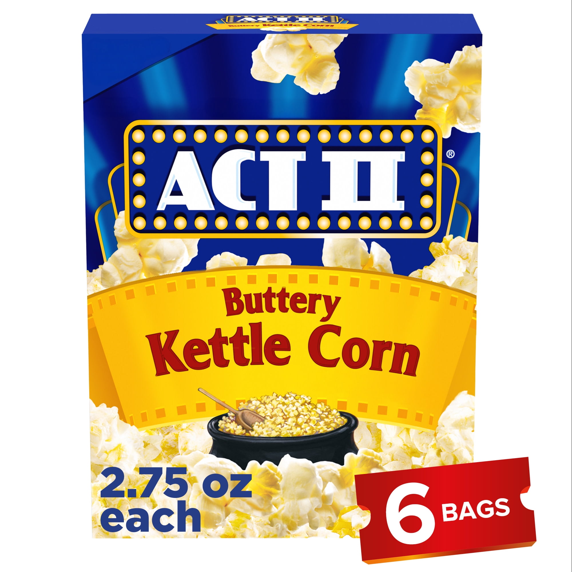Act II Buttery Kettle Corn Microwave Popcorn, 2.75 oz., 6-Count