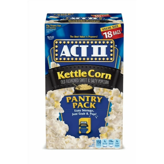 Act II Kettle Corn Microwave Popcorn, 2.75 oz, 18 count