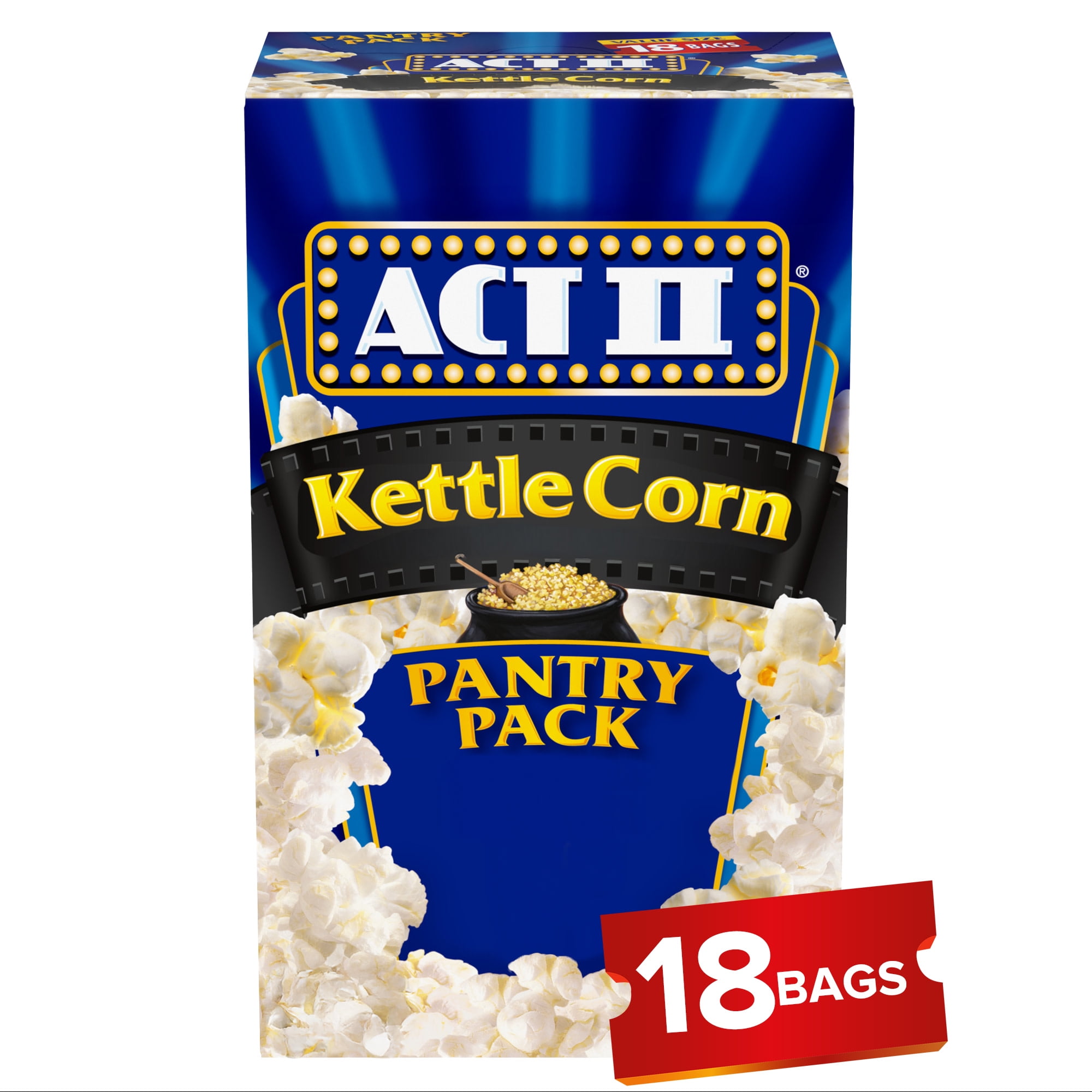 Act II 100% Whole Grain Kettle Corn Microwave Popcorn, 2.75 oz, 18