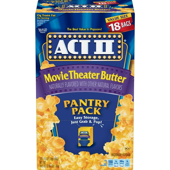 Act II Movie Theater Butter Microwave Popcorn, 2.75 oz, 18 Count-Pack of 2