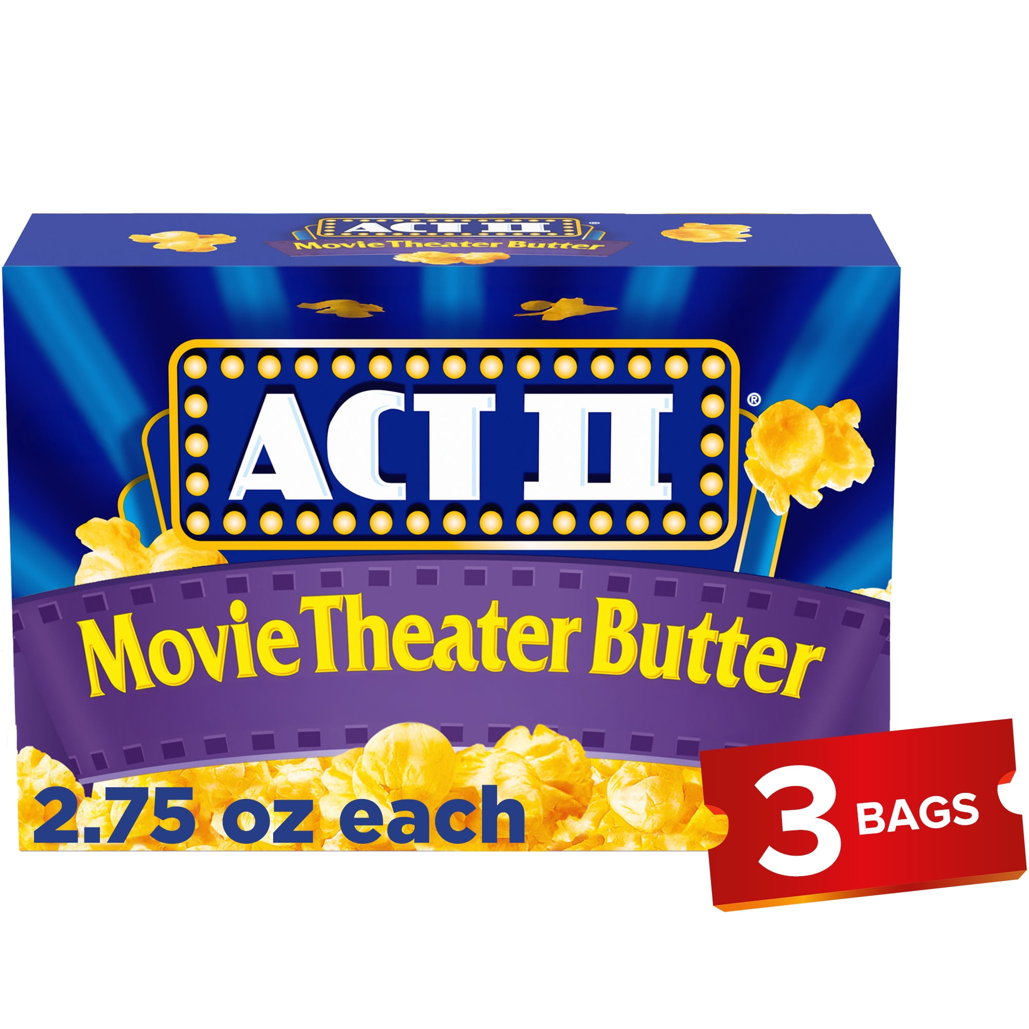 Act II Movie Theater Butter Microwave Popcorn, 2.75 oz., 3-Count Bags