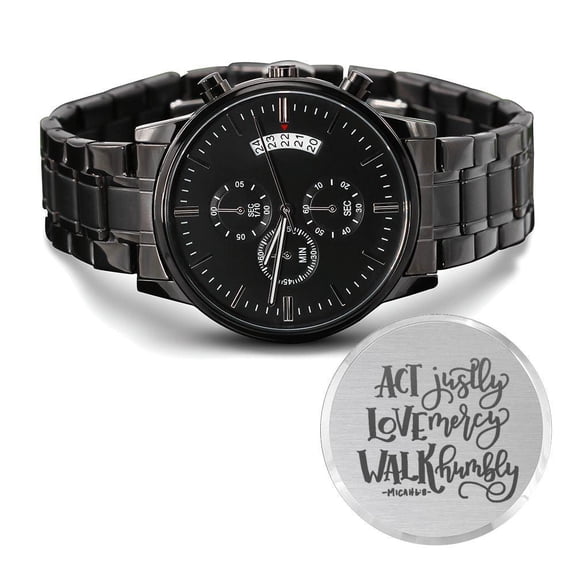 Act Justly Engraved Men's Watch Multifunction Stainless Steel W Copper Dial