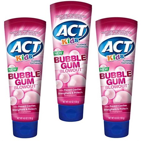 Act Kids Bubblegum Blowout Fluoride Toothpaste, 4.6 Oz, 3 Pack