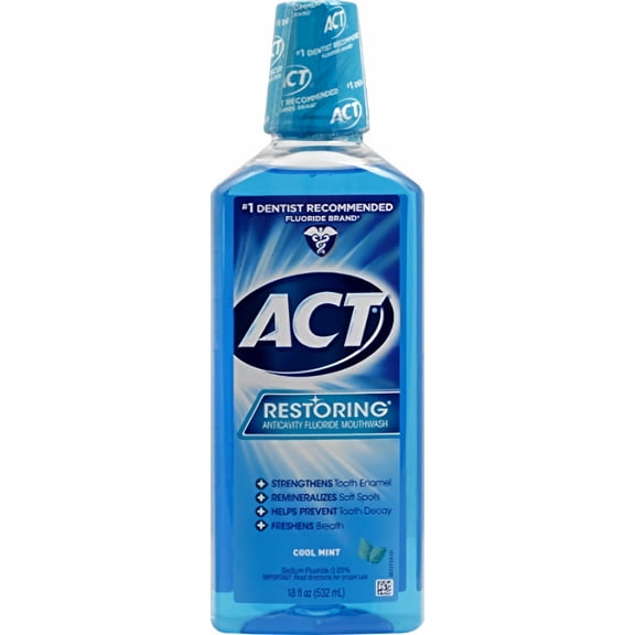 Act Restoring Anticavity Flouride Mouthwash, Cool Mint 18 fl oz (Pack of 8)