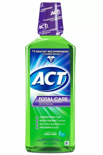 Act Total Care Anticavity Fluoride Fresh Mint Mouthwash Zero Alcohol 18 Oz 2 Pk