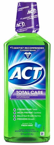 Act Total Care Anticavity Fluoride Fresh Mint Mouthwash Zero Alcohol 18 Oz 3 Pk
