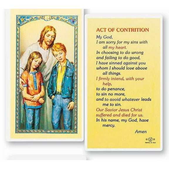 Act of Contrition Laminated Catholic Prayer Holy Card with Prayer on Back, Pack of 25