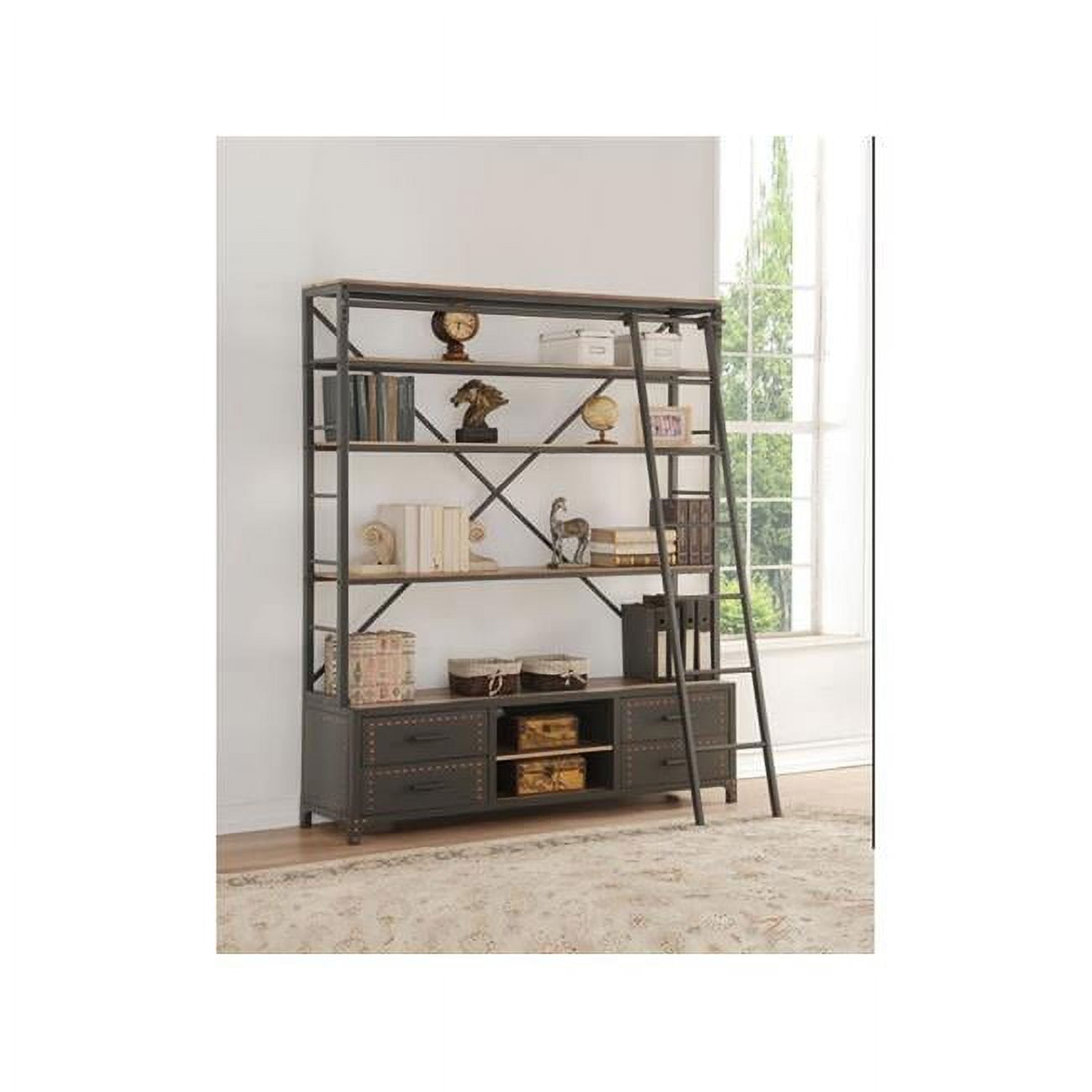 Actaki Etagere Bookcase with Ladder, Sandy Gray 211 lbs