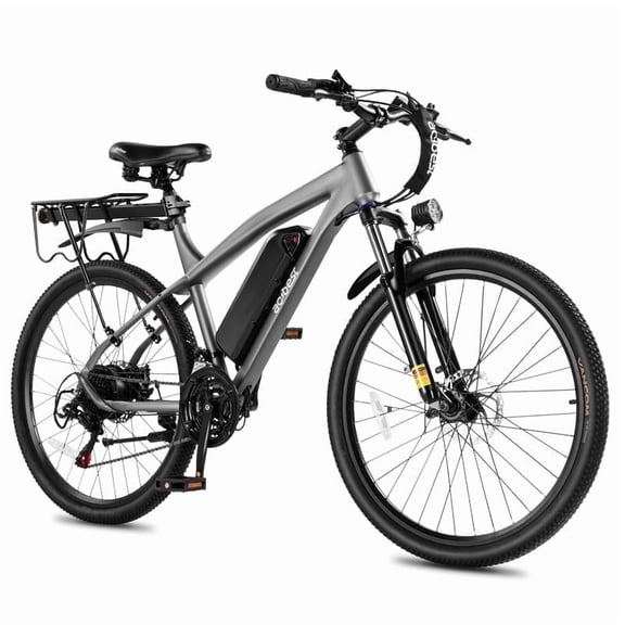 Actbest 26" Electric Bike for Adults, 750W Peak Brushless Motor Up to 22MPH, 36V 13AH Removable Battery Electric Mountain Bike, 21-Speed E-Bike with Fork Suspension (Grey) with Fender & Rear Rack