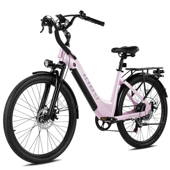 Actbest 26" Electric Bike for Woman, Peak 1200W, 500Wh Removable Battery, 3 Riding Modes, 48V 10.4Ah, Front Suspension, 7-Speed, Cruise Ebike for Adults, Electric Bicycles