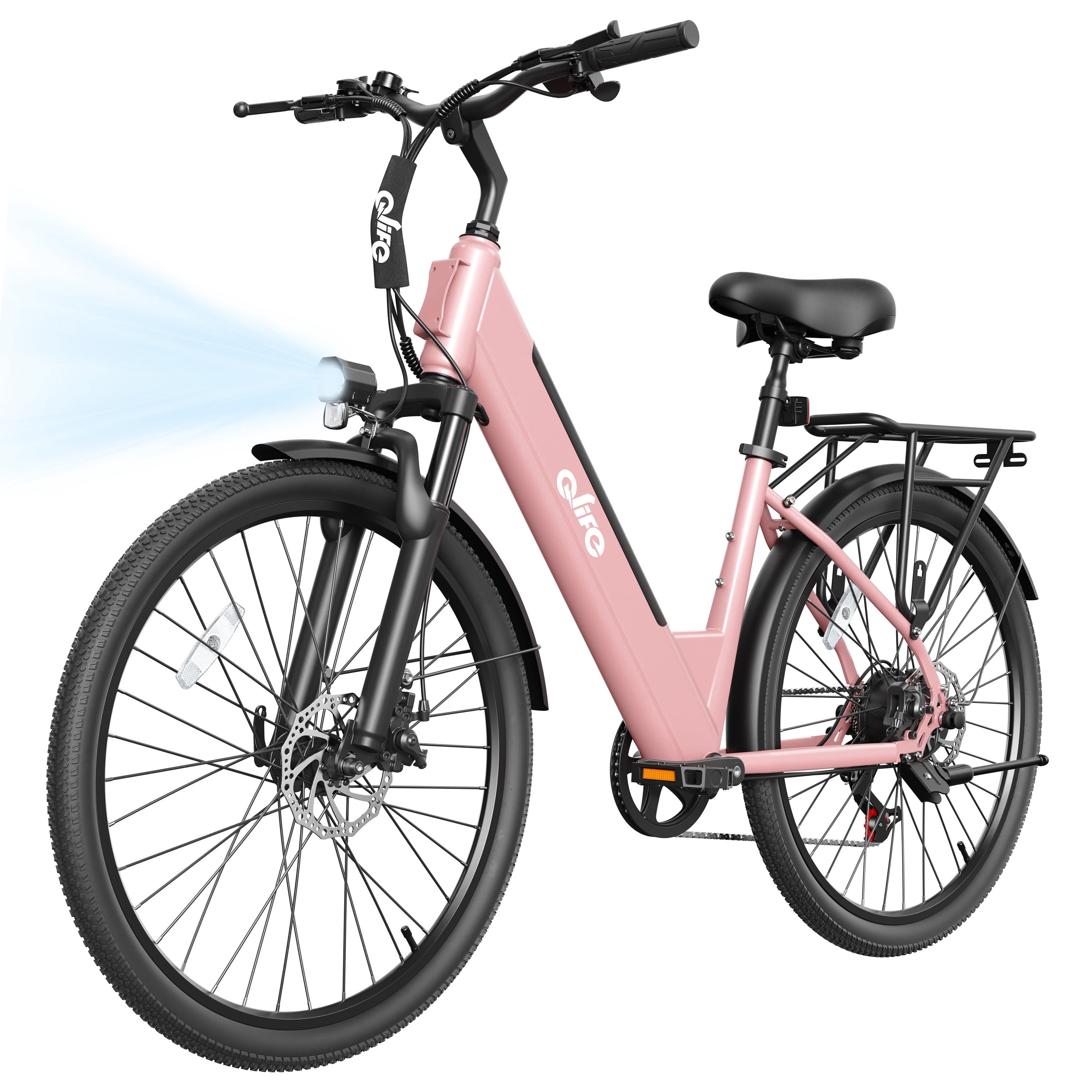 Actbest 26" Electric Bike for Woman, 500W Powerful Motor, 48V 7.8Ah Battery , 7-Speed, Front Suspension & LCD Display, Wide saddle suitable for women riders, Mountain EBike for Adults